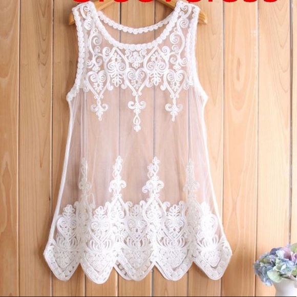 Tops - NWOT. White ‘lace’ sheer shirt/dress/cover up